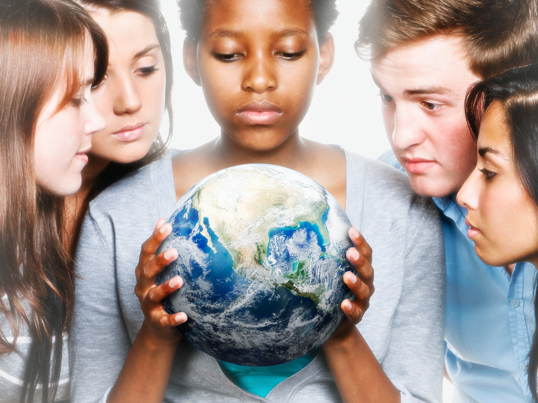 Concerned young people caring for Mother Earth